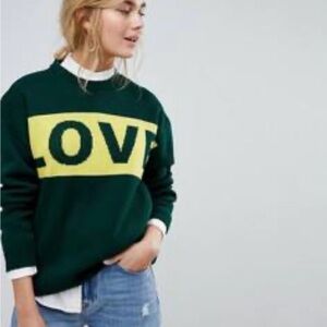ASOS‎ Willow And Paige LOVE Sweater Size L Green Yellow Y2K Cottage Retro EUC